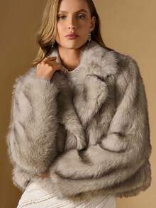 Briarwyn 女士时尚仿毛领夹克，秋冬 - 米色 - 查看 5