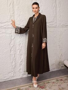 Al Najma 女士土耳其长款连衣裙和阿拉伯传统长袍 - 咖啡棕 - 查看 5