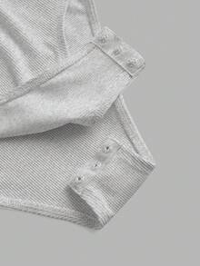 SHEIN EZwear 2件装女士拉链高领紧身连体衣，绣有小马图案，休闲长袖 - 彩色 - 查看 4