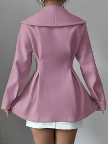 Elenzga Manteau en mélange de laine avec nœud décoratif à la taille, couleur unie élégante. Automne/Hiver - Prune - Voir 2