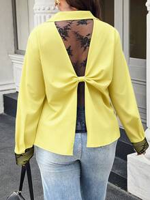 Easura Blus Patchwork Renda Transparan Elegan Ukuran Plus untuk Komuter - Kuning - View 4