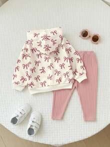 SHEIN Bộ 2 áo hoodie họa tiết trái tim mèo dễ thương cho bé gái và quần cạp chun, mùa thu/đông - Nhiều màu - Xem 2