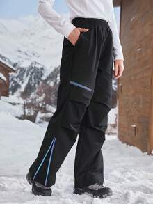 SHEIN In My Nature 女式字母印花褶皱宽松登山裤 - 黑色 - 查看 4