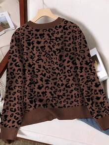Resyla Women's Leopard Print Casual Pullover Sweatshirt, Versatile Round Neck Long Sleeve, Autumn/Winter New Arrival - Multicolor - View 2