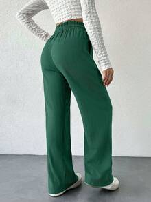 EURMUSE Elastic Waistband Drawstring H-Shape Wide Leg Design Casual Women's Long Pants