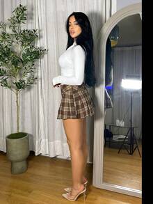 Vassilux Women's Casual Collegiate Style Pleated Skirt, Autumn - Khaki - View 5