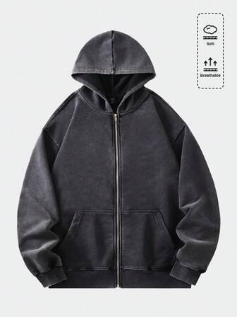 هودي مغسول بسحاب للشارع الكاجوال للمراهقين الذكور، خريف