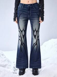 ROMWE Grunge Punk Calça jeans feminina Y2K sexy retrô desgastada de cintura baixa - Azul - Ver 6