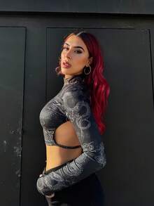 Bearsaez Camiseta Corta Negra Sin Espalda, Con Cuello Alto Falso, Gráficos De Dragón Chino Y Nudo En La Espalda - Negro - Ver 5