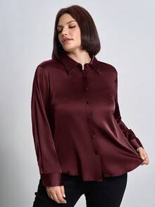 Chikora Áo sơ mi cài cúc cỡ lớn chất liệu satin poplin, thích hợp cho công sở. - Màu Tím - Xem 6