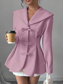 Elenzga Manteau en mélange de laine avec nœud décoratif à la taille, couleur unie élégante. Automne/Hiver - Prune - Voir 3