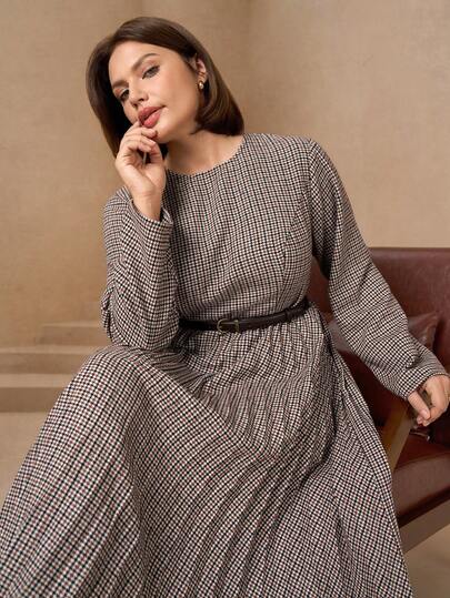 Chikora 大码女式褶皱优雅格子连衣裙 优雅连衣裙 女式连衣裙 大码女式优雅连衣裙 女士优雅连衣裙 女士优雅连衣裙 女士优雅连衣裙 大码女式连衣裙