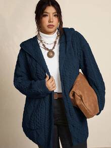 Freevana Plus Size Casual Solid Color Reversible Zip-Up Hooded Fleece Jacket, Autumn/Winter - Blue - View 8