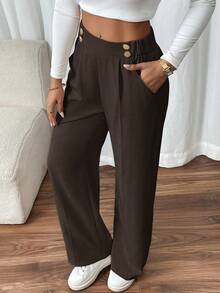 SHEIN Frenchy Eleganta raka kontorsbyxor med dubbla spännen för kvinnor - Kaffebrun - Visa 6