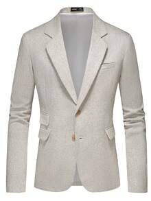 Manfinity Mode Áo blazer nam màu trơn cổ ve lật, cài một hàng khuy, kiểu dáng công sở thường ngày, màu kaki. - Màu be - Xem 3