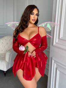 Fantasy Costume Plus Size Women Sexy Fairy Costume Set 4pcs - Red - View 5