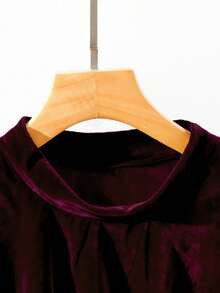 GlowEve 25+ Plus Size Women's Elegant Comfortable Velvet Fabric High Neck Loose Regular Length Long Sleeve Casual, Date, Party Wear T-Shirt, Black, Autumn/Winter, Christmas, New Year - Burgundy - View 5