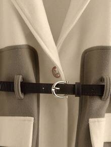 GlowEve 女士羊毛混纺西装外套，翻领设计，收腰剪裁，修身版型，休闲/商务优雅法式风格，卡其色/米色，长袖，秋冬款 - 彩色 - 查看 6