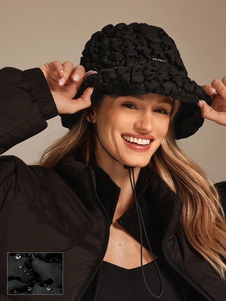 Holly Jolly Water-Resistant Reflective Drawstring Puffer Bucket Hat Outdoors Daily Casual Wear