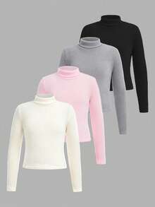 Tween-Mädchen 4er-Set Rollkragenpullover, gerippt, lässig, langärmlig - Hellgrau - Übersicht 8