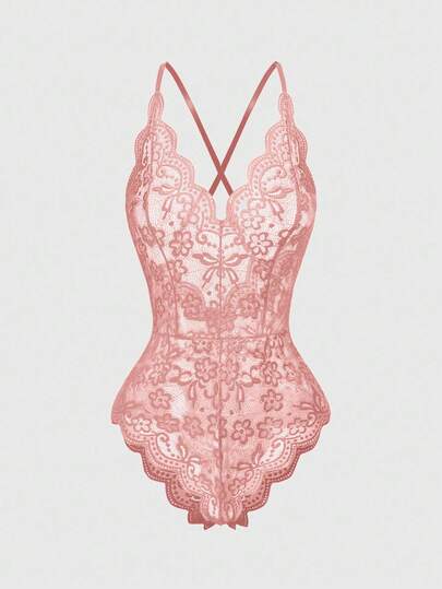 Kawaii Body romántico de encaje con cuello en V, volantes y tirantes ajustables para el Día de San Valentín