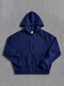 SHEIN Forever 21 男士宽松拉链连帽衫和运动裤两件套，浅灰色，秋冬男士运动套装，蓝色，蓝色运动服，男士两件套，男士连帽衫和运动裤套装，男士两件套，蓝色 - 藏蓝色 - 查看 5