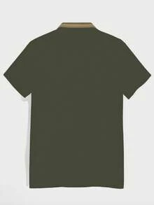 Polo de manga corta para hombre con detalles decorativos y detalles en contraste de color. - Verde - Ver 3