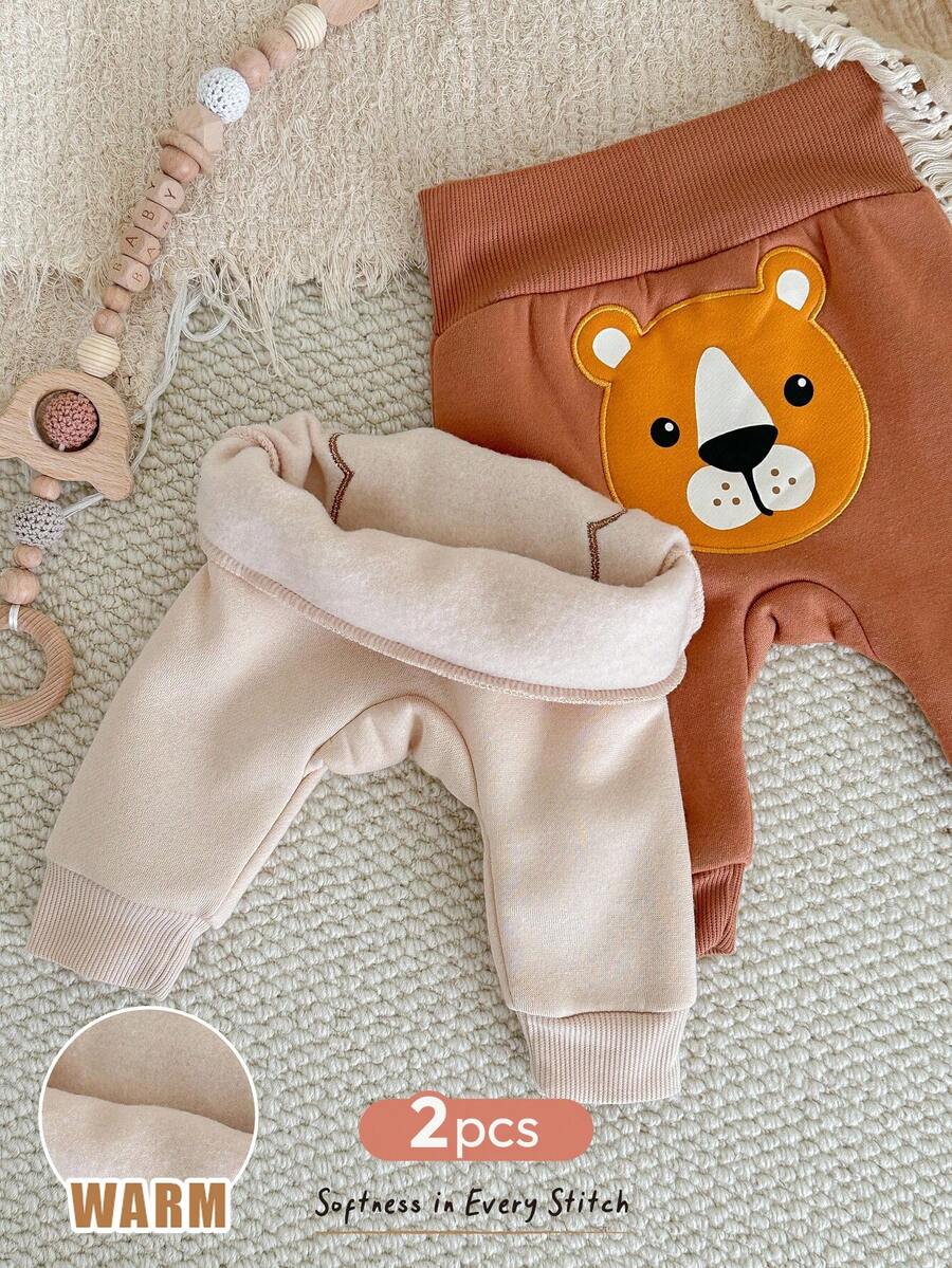 Cozy Pixies Set de 2 pantalones elásticos con estampado de animales de dibujos animados para bebé recién nacido niño/niña - Multicolor - Ver 1