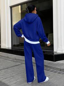 EURMUSE Women Oversize Sweatshirt With Wide Leg - Blue - View 2
