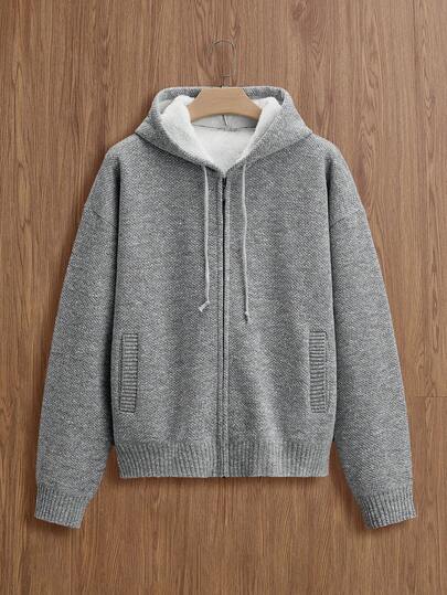 SWAVVY سترة كارديجان رجالية بسحاب وقبعة مع سحب، لون أحادي، أكمام طويلة، بطانة حرارية للخريف/الشتاء