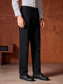 Officeau 男士休闲修身紧身牛仔裤 - 适合所有季节，Old Money 春夏款 - 黑色 - 查看 5