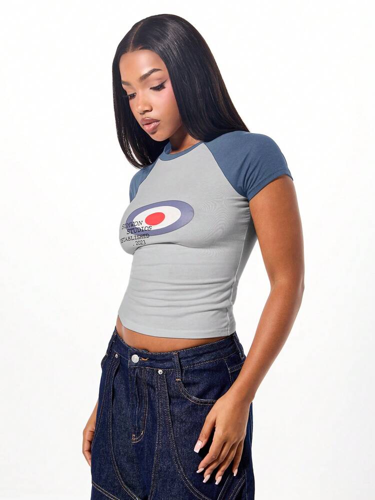 SUMWON WOMEN Raglan Baby Tee With Oval Logo