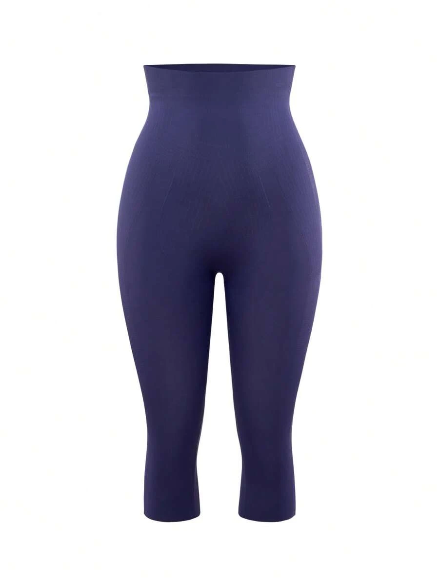 SHAPORA Pantalones capri de cintura alta de unicolor y sin costuras que dan forma - Azul - Ver 1