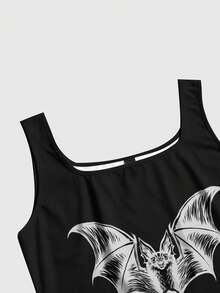 ROMWE Goth Conjunto de pijama de top sin mangas y pantalones con estampado de insectos y veneno de talla grande, ropa de estar en casa informal - Negro - Ver 7
