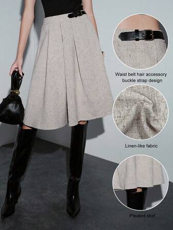 Lumivelle Falda de cuero PU con cintura acampanada y ajustable para mujer, otoño