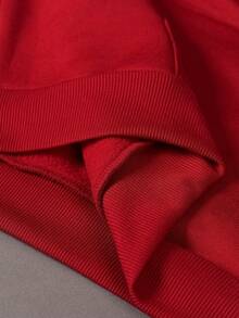 STYNVO Men's Letter Embroidery Contrast Color Casual Pullover Hoodie Red Sweatshirt Graphic Hoodies Street Wear Cropped Graphic Street Hoodie, Long Sleeve Top