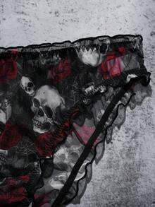 3条装 女士加大码骷髅印花荷叶边舒适三角裤