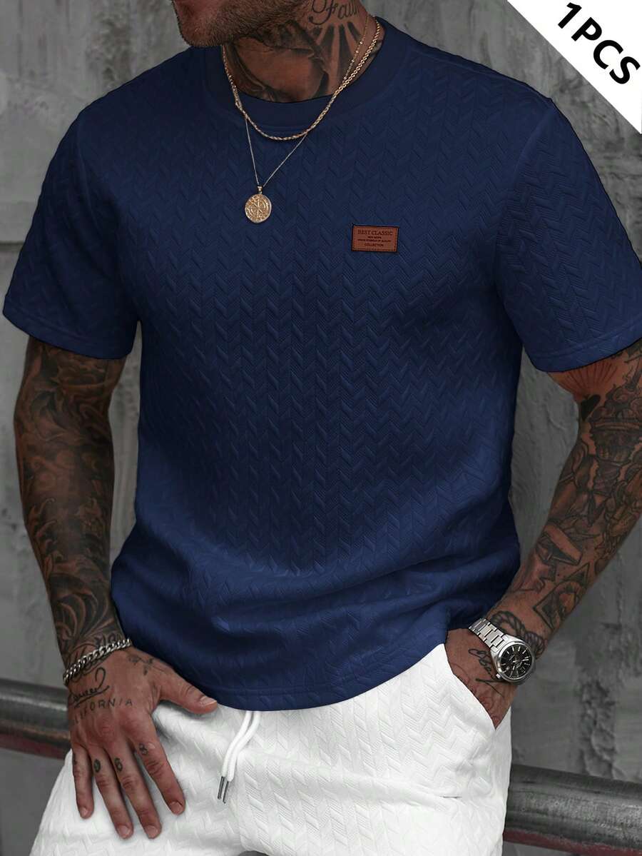 Manfinity CasualCool Áo thun nam tay ngắn cổ bẻ dệt jacquard mùa hè, món quà tuyệt vời cho bạn trai hoặc chồng, rất phù hợp để mặc hàng ngày vào mùa hè, thích hợp cho kỳ nghỉ biển, kiểu dáng thời trang và đa năng. Áo thun nam màu xanh navy, áo thun nam mùa hè, áo thun nam thường ngày màu xanh navy. - Xanh đậm - Xem 1