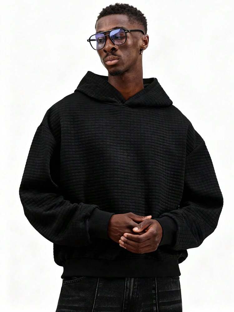 ドローストリング付きリブニットプルオーバーパーカー