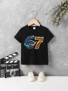 GraphicGems Valentine's Day, Valentine's Day For Boys, Casual, Stylish, Creative, Individualistic, Meticulous, Simple Excavator, Heart Shape, Classic Slogan, Patterned Print, Casual Basic Style, Comfortable Short-Sleeved T-Shirt, Valentine's Day Atmosphere, Suitable For Boys On Valentine's Day, Polish-Style Outfit, Outdoor Top. - Black - View 2