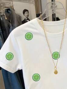 Resyla Women's Casual Lemon Embroidery Short Sleeve T-Shirt, Summer