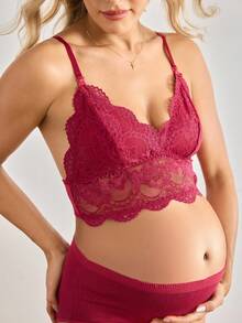 Moonlight&Mama Maternity Lace Nursing Bra (Triangle Cup, Unlined, Wireless) - Burgundy - View 4
