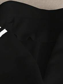 GlowEve 女士羊毛混纺西装外套，撞色领设计，收腰修身剪裁，休闲通勤优雅法式商务杏色长袖大衣，秋冬款 - 黑色 - 查看 6