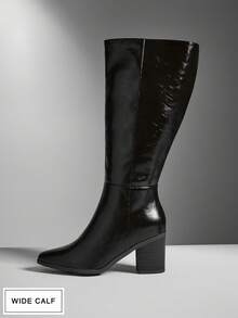 SHUZIA Women's 3" Block Heel Premium Oil Black Below-The-Knee Boots–Stylish & Comfortable Fit For Wider Calves,A Must-Have Luxury Essential For Confident, Elevated Looks. For Christmas - Black - View 6