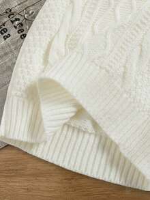 SHEIN LMoss Kids LMoss Cute And Versatile Milk White Simple High Neck Long Sleeve Sweater For Baby Girls, Autumn/Winter