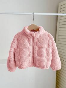 SHEIN LMoss Kids LMoss Baby Girl Cute And Casual Furry Stand Collar Jacket With Heart Pattern, Perfect For Autumn And Winter - Pink - View 9