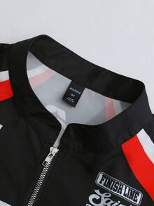 ROMWE MEN Street Life 男士赛车元素字母印花长袖夹克，适合秋冬季穿着 - 彩色 - 查看 6