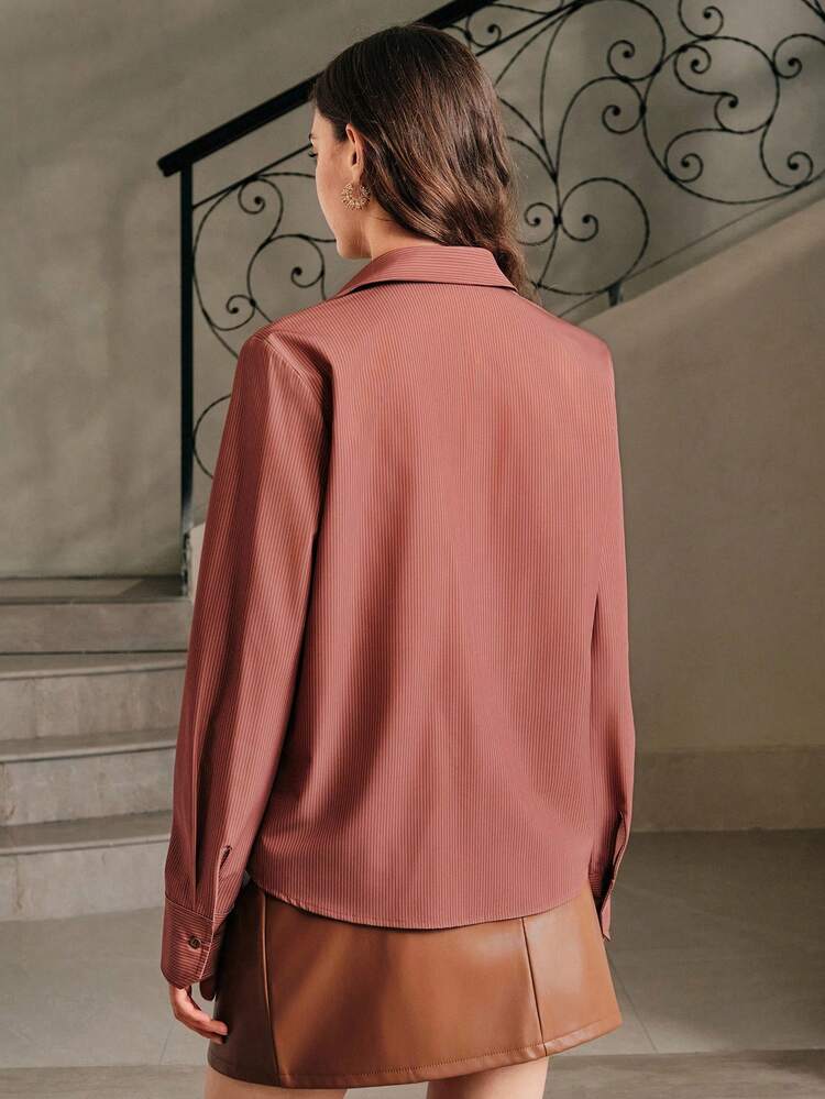 Women's Autumn Leaf Hollow Embroidery Striped Shirt