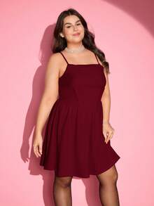 SHEIN MOD Plus Size Solid Ruched Cami White Summer Dress - Burgundy - View 3