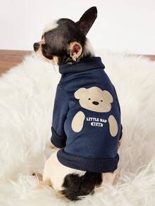 PETSIN 1 Brown Teddy Bear Letter Printed Pet , Black Thick Warm Pet Suit